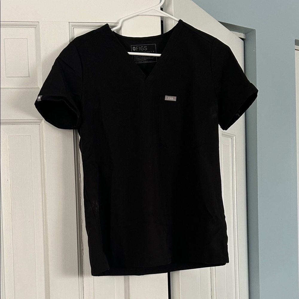 Figs Black V-Neck Medical Scrub Top